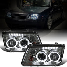 Ronnin - Fits 1999-2005 VW Jetta Bora Mk4 Upgraded Replacement Projector Headlights + Fog Lamps LED Dual Halo Rims Running Lights Assembly Pair | Smoke