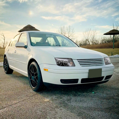 Ronnin - Fits 1999-2005 VW Jetta Bora Mk4 Upgraded Replacement Projector Headlights + Fog Lamps LED Dual Halo Rims Running Lights Assembly Pair | Black