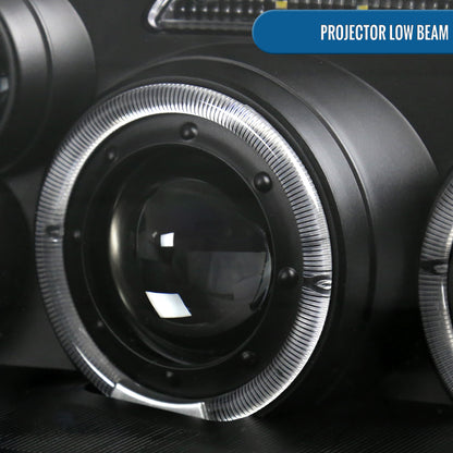 Ronnin - Fits 1999-2005 VW Jetta Bora Mk4 Upgraded Replacement Projector Headlights + Fog Lamps LED Dual Halo Rims Running Lights Assembly Pair | Black