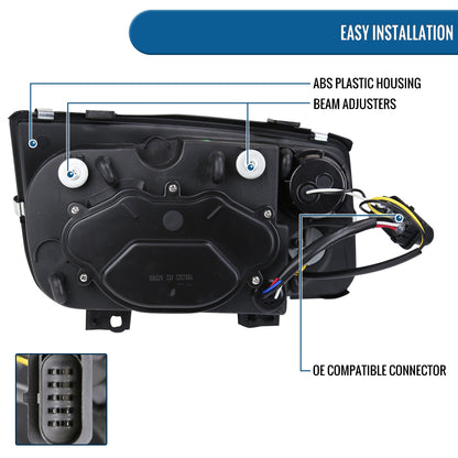 Ronnin - Fits 1999-2005 VW Jetta Bora Mk4 Upgraded Replacement Projector Headlights + Fog Lamps LED Dual Halo Rims Running Lights Assembly Pair | Black