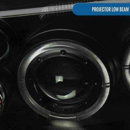 Ronnin - Fits 1999-2005 VW Jetta Bora Mk4 Upgraded Replacement Projector Headlights + Fog Lamps LED Dual Halo Rims Running Lights Assembly Pair | Black Smoke