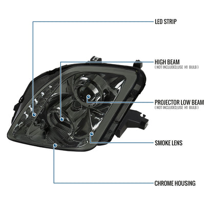 Ronnin - Fits 1997-2001 Honda Prelude Upgraded Replacement Projector Headlights LED Running Lights Assembly Pair | Smoke