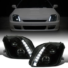 Ronnin - Fits 1997-2001 Honda Prelude Upgraded Replacement Projector Headlights LED Running Lights Assembly Pair | Black Smoke