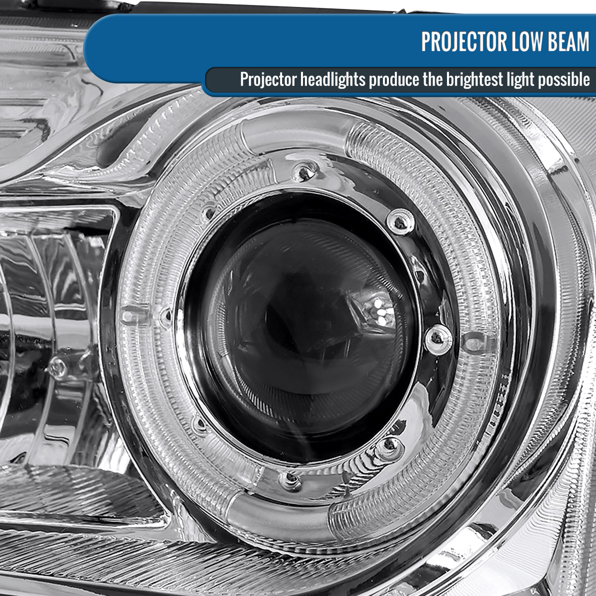 Ronnin - Fits 1998-2000 Ford Ranger LED Halo Rims Projector Headlights Head Lamps Replacement Pair | Chrome