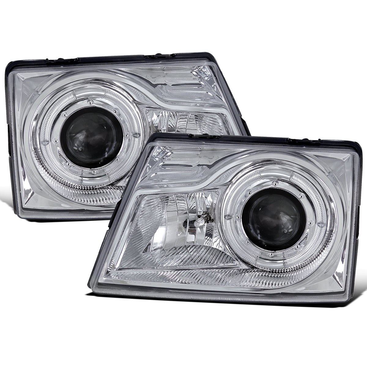 Ronnin - Fits 1998-2000 Ford Ranger LED Halo Rims Projector Headlights Head Lamps Replacement Pair | Chrome