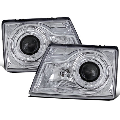 Ronnin - Fits 1998-2000 Ford Ranger LED Halo Rims Projector Headlights Head Lamps Replacement Pair | Chrome