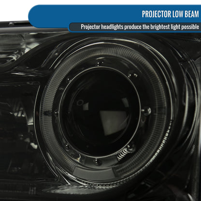 Ronnin - Fits 1998-2000 Ford Ranger LED Halo Rims Projector Headlights Head Lamps Replacement Pair | Smoke