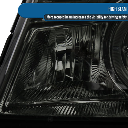 Ronnin - Fits 1998-2000 Ford Ranger LED Halo Rims Projector Headlights Head Lamps Replacement Pair | Smoke