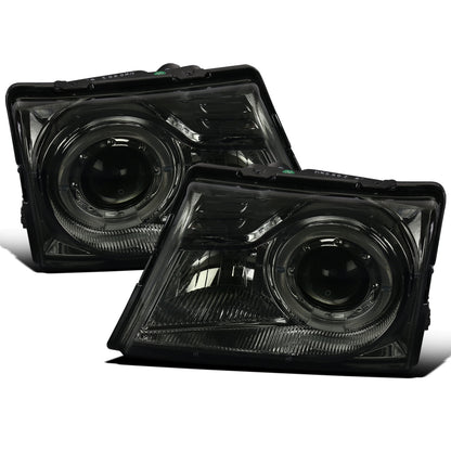 Ronnin - Fits 1998-2000 Ford Ranger LED Halo Rims Projector Headlights Head Lamps Replacement Pair | Smoke