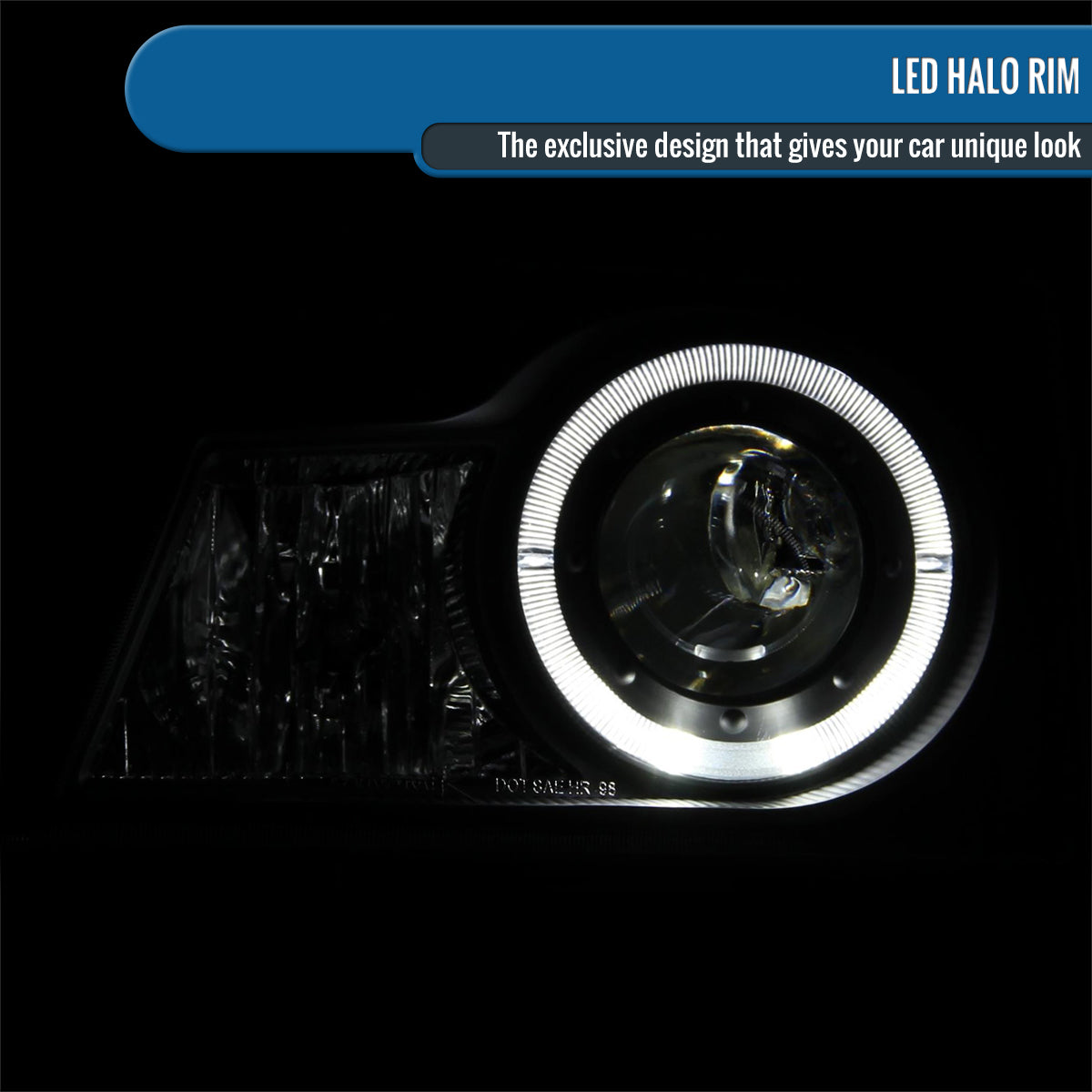 Ronnin - Fits 1998-2000 Ford Ranger LED Halo Rims Projector Headlights Head Lamps Replacement Pair | Black