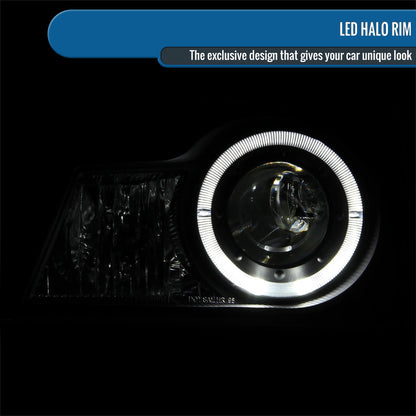 Ronnin - Fits 1998-2000 Ford Ranger LED Halo Rims Projector Headlights Head Lamps Replacement Pair | Black