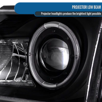 Ronnin - Fits 1998-2000 Ford Ranger LED Halo Rims Projector Headlights Head Lamps Replacement Pair | Black