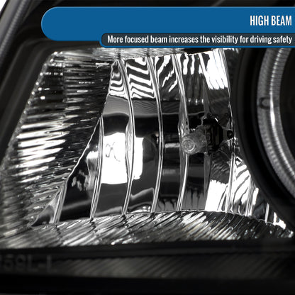 Ronnin - Fits 1998-2000 Ford Ranger LED Halo Rims Projector Headlights Head Lamps Replacement Pair | Black