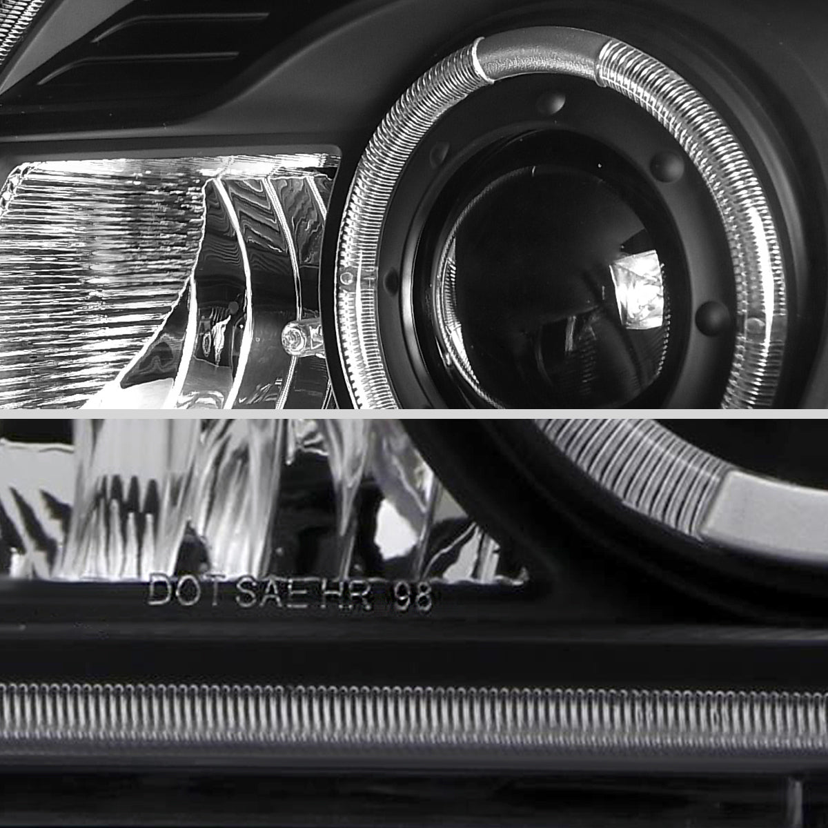 Ronnin - Fits 1998-2000 Ford Ranger LED Halo Rims Projector Headlights Head Lamps Replacement Pair | Black