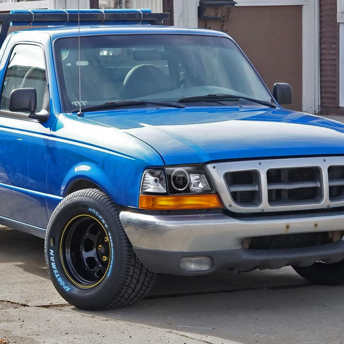 Ronnin - Fits 1998-2000 Ford Ranger LED Halo Rims Projector Headlights Head Lamps Replacement Pair | Black