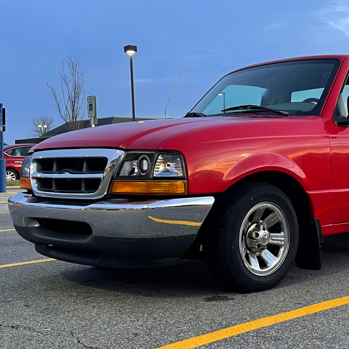 Ronnin - Fits 1998-2000 Ford Ranger LED Halo Rims Projector Headlights Head Lamps Replacement Pair | Black