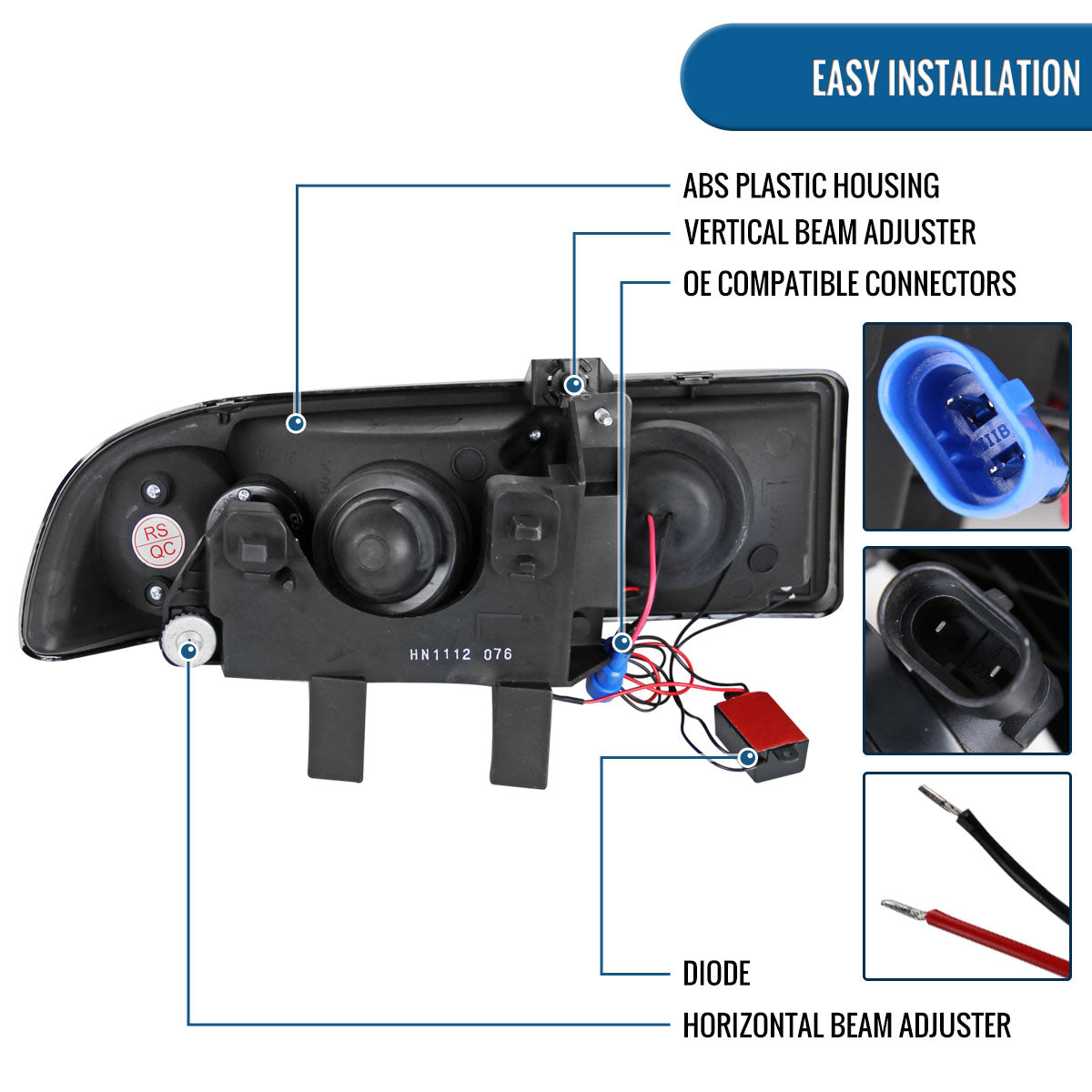 1998-2004 Chevy S10 Blazer  Replacement Projector Headlights Assembly Pair | Chrome