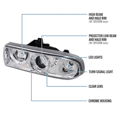 1998-2004 Chevy S10 Blazer  Replacement Projector Headlights Assembly Pair | Chrome