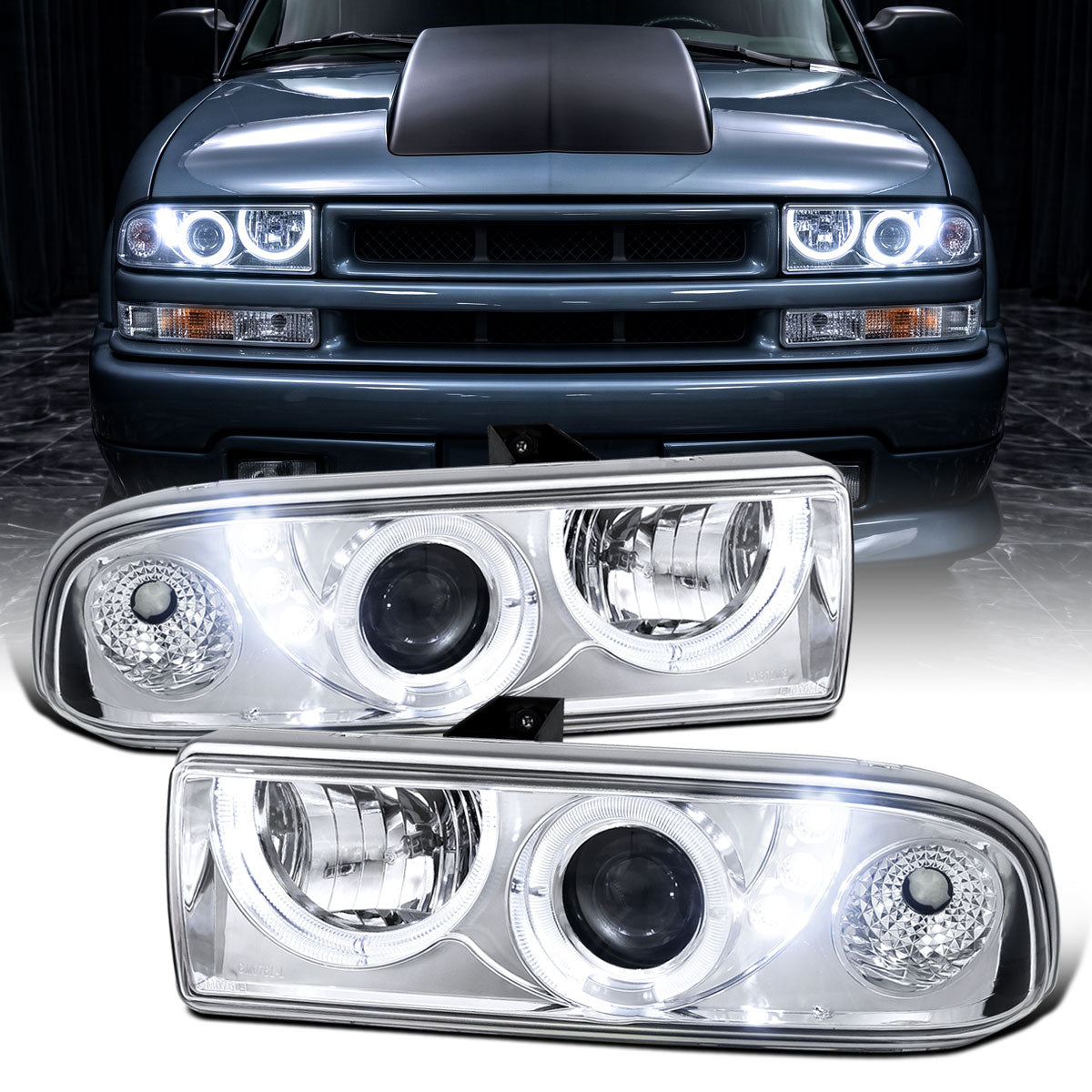 1998-2004 Chevy S10 Blazer  Replacement Projector Headlights Assembly Pair | Chrome