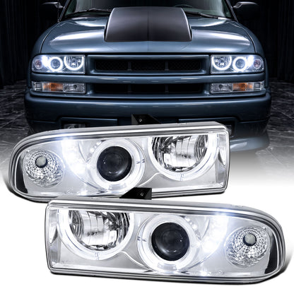 1998-2004 Chevy S10 Blazer  Replacement Projector Headlights Assembly Pair | Chrome