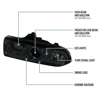 1998-2004 Chevy S10 Blazer  Replacement Projector Headlights Assembly Pair | Smoke