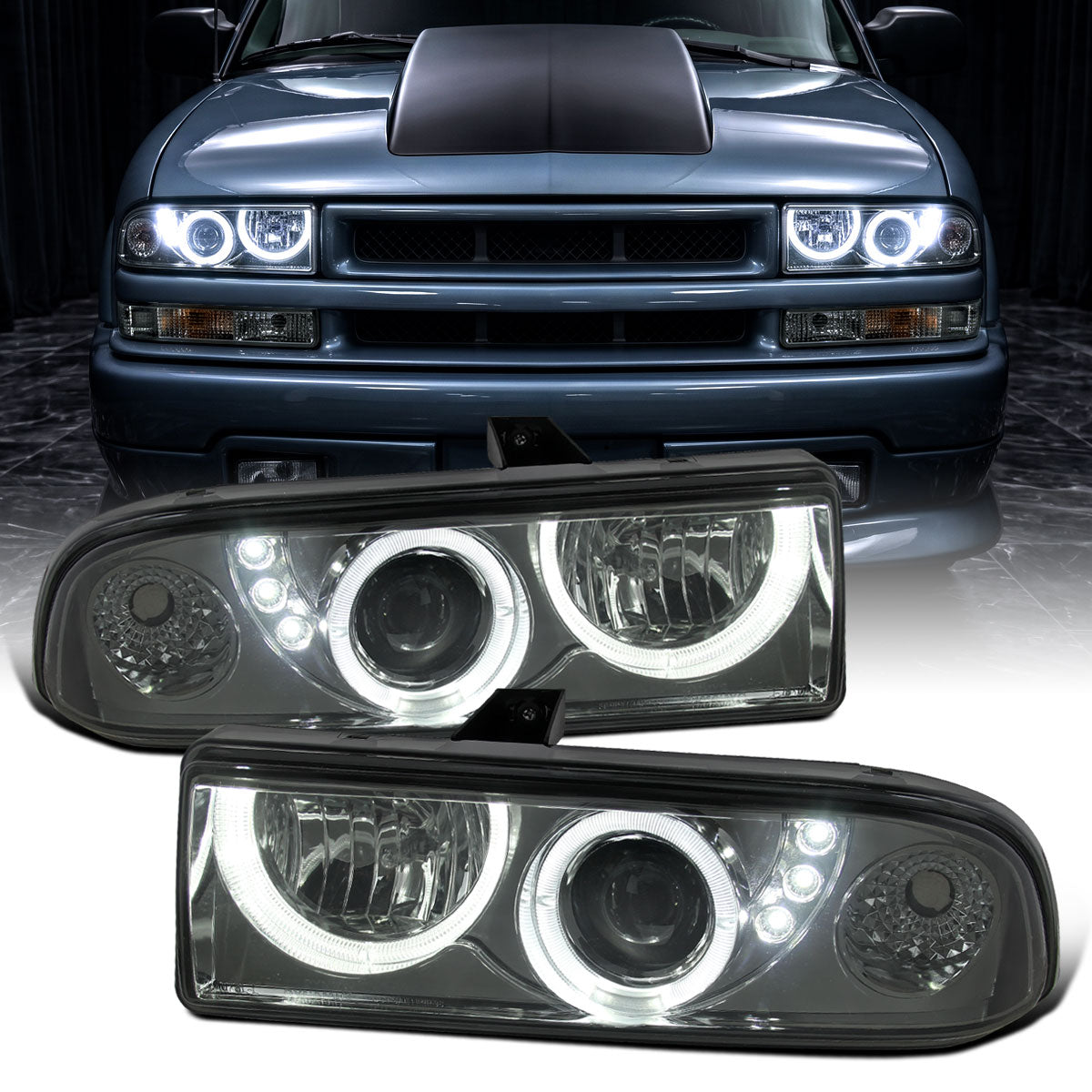 1998-2004 Chevy S10 Blazer  Replacement Projector Headlights Assembly Pair | Smoke