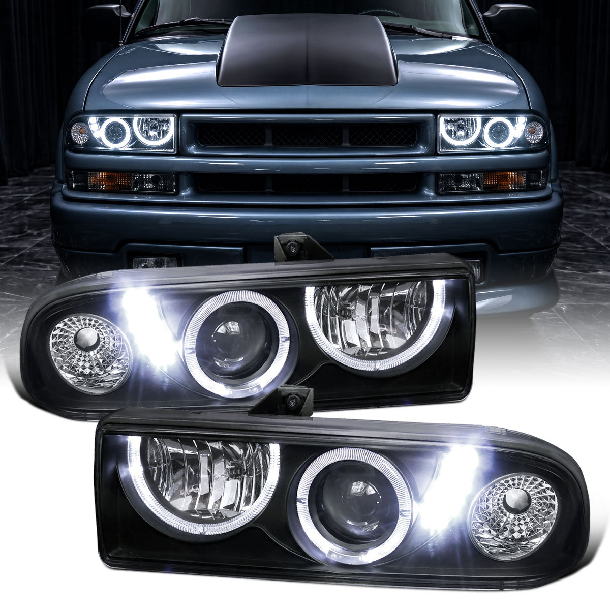 1998-2004 Chevy S10 Blazer  Replacement Projector Headlights Assembly Pair | Black
