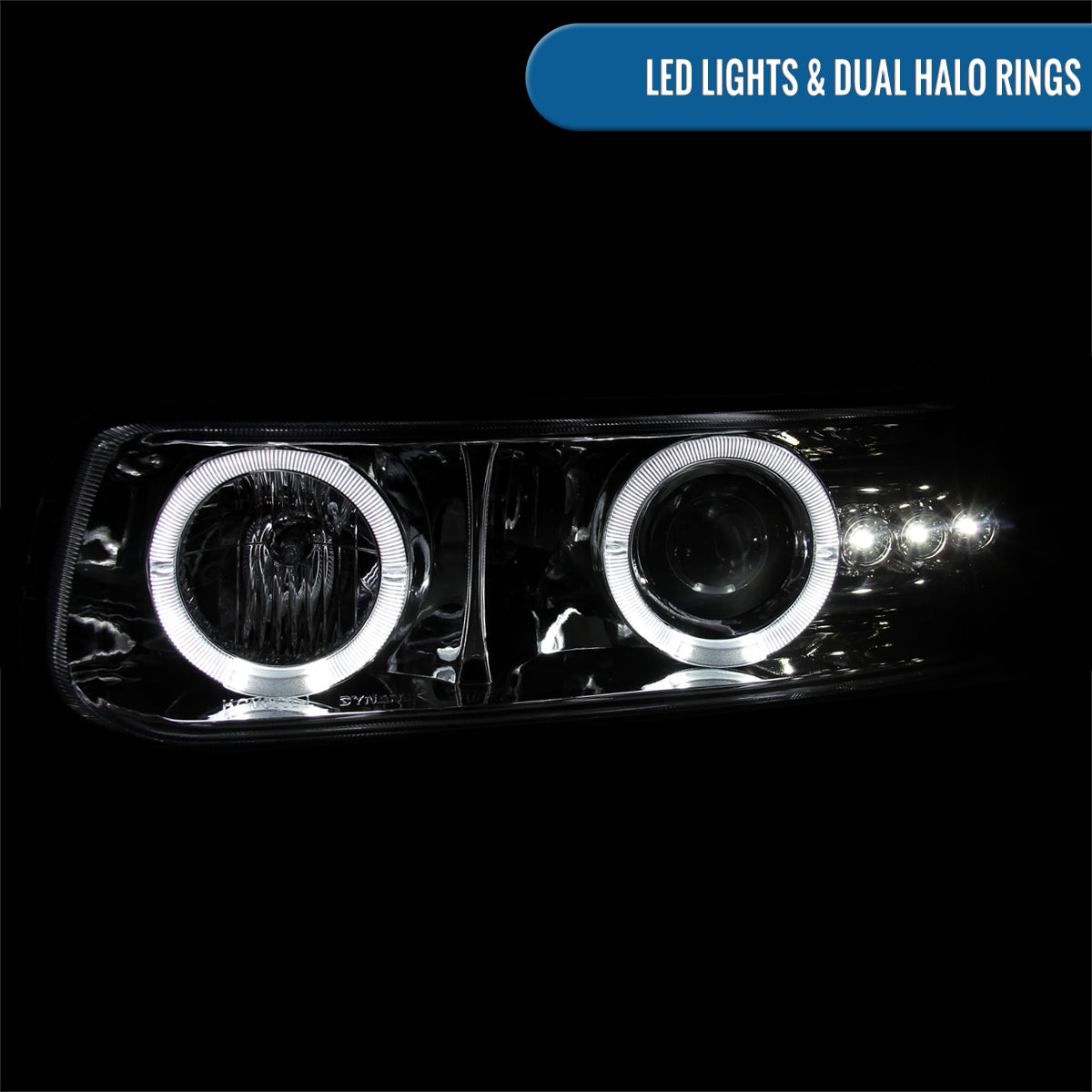 Ronnin - Fits 1999-2006 Silverado Suburban Tahoe Upgraded LED Dual Halo Rims Running Lights Projector Headlights Assembly Pair | Chrome