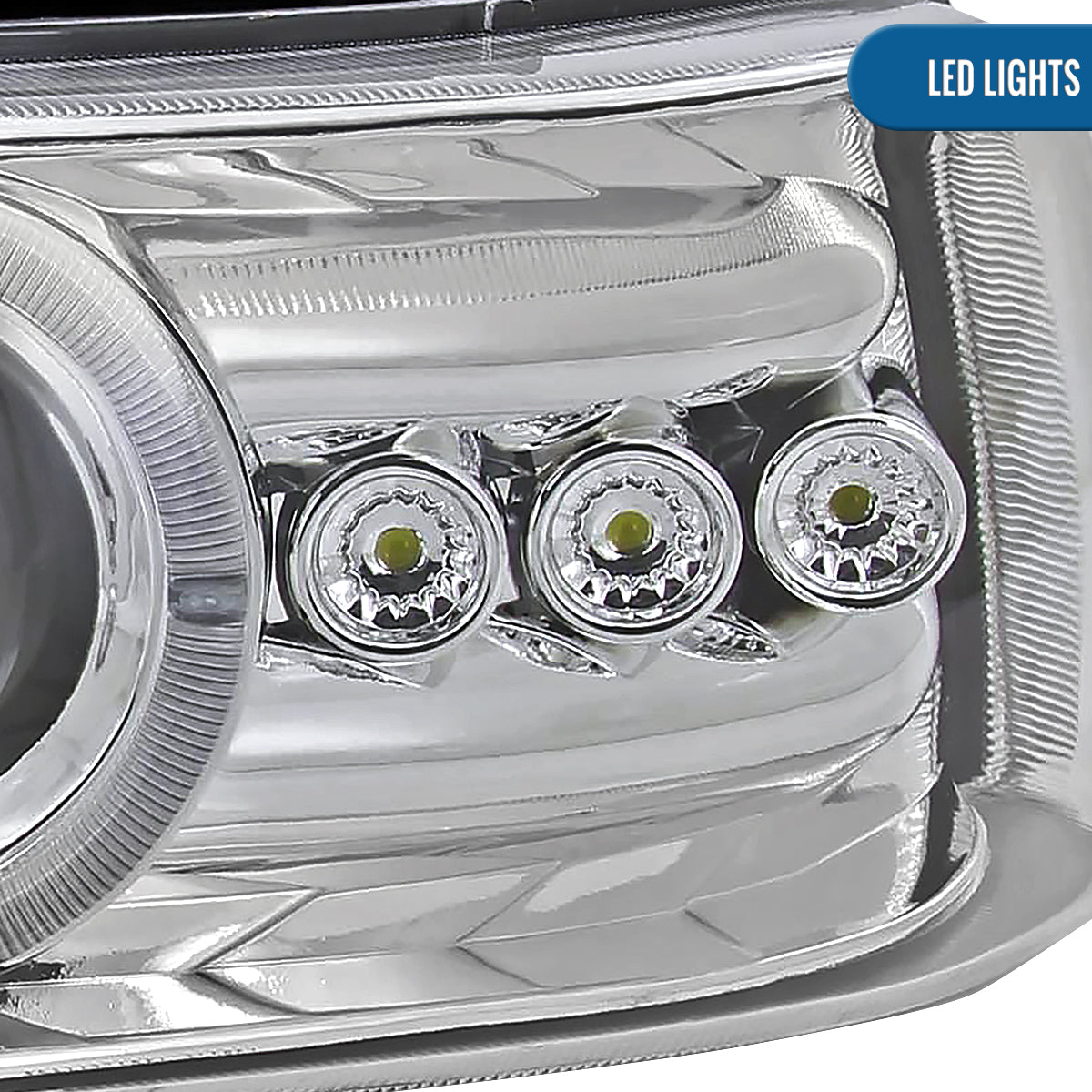 Ronnin - Fits 1999-2006 Silverado Suburban Tahoe Upgraded LED Dual Halo Rims Running Lights Projector Headlights Assembly Pair | Chrome