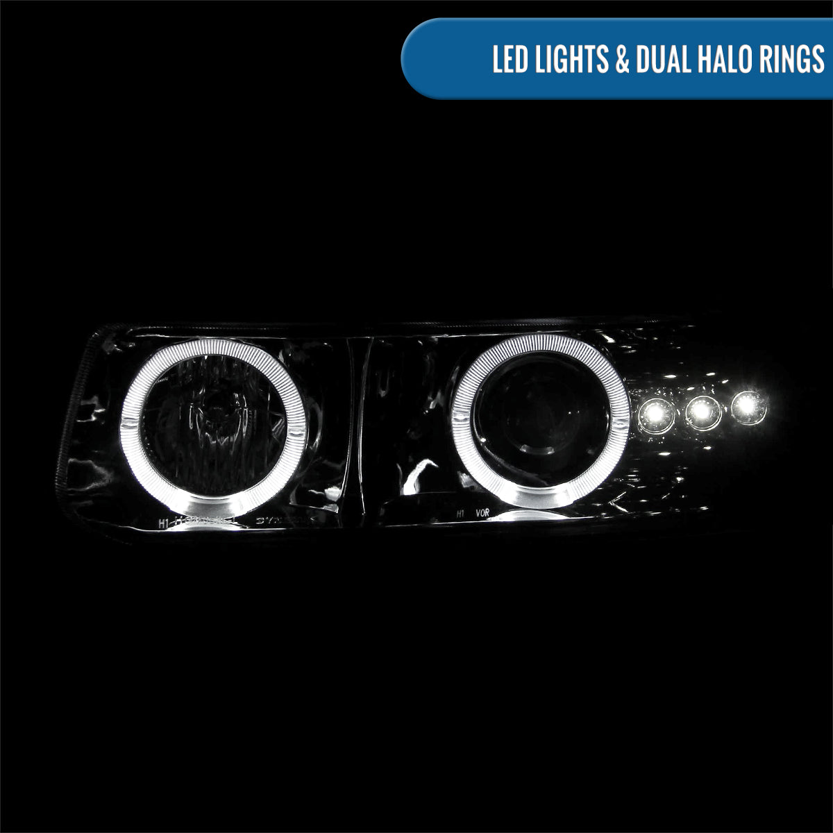 Ronnin - Fits 1999-2006 Silverado Suburban Tahoe Upgraded LED Dual Halo Rims Running Lights Projector Headlights Assembly Pair | Smoke