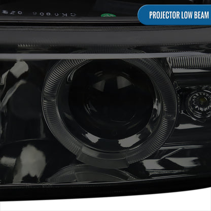 Ronnin - Fits 1999-2006 Silverado Suburban Tahoe Upgraded LED Dual Halo Rims Running Lights Projector Headlights Assembly Pair | Smoke