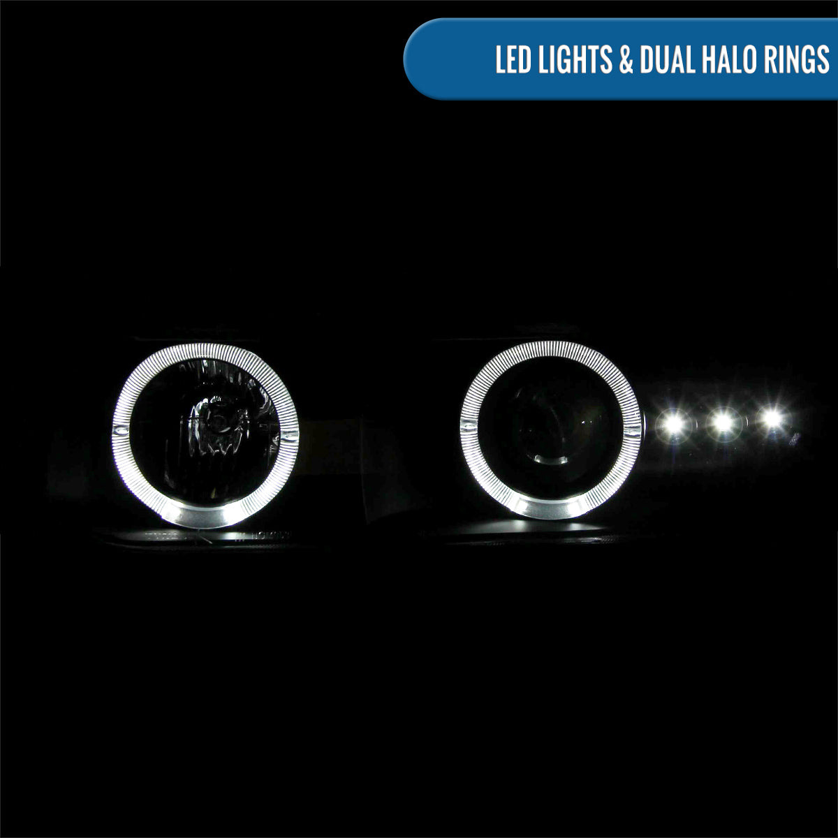 Ronnin - Fits 1999-2006 Silverado Suburban Tahoe Upgraded LED Dual Halo Rims Running Lights Projector Headlights Assembly Pair | Black