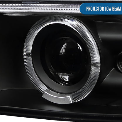 Ronnin - Fits 1999-2006 Silverado Suburban Tahoe Upgraded LED Dual Halo Rims Running Lights Projector Headlights Assembly Pair | Black