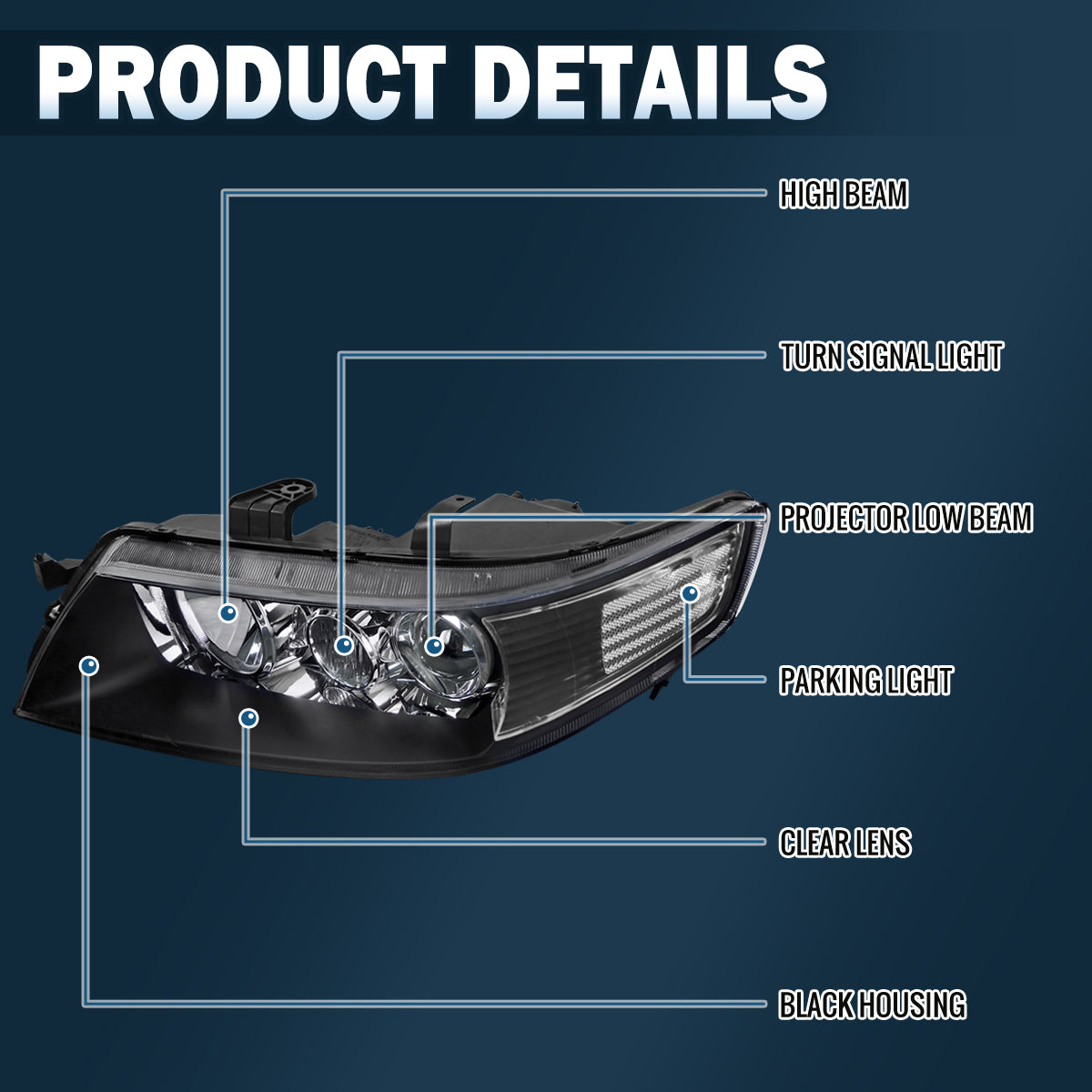 Ronnin - Fits 2004-2005 Acura TSX JDM Black Factory Xenon HID Projector Headlights Assembly Pair | Black