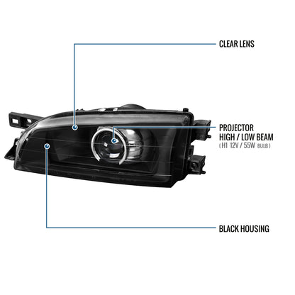 Ronnin - Fits 1995-2001 Subaru Impreza WRX Projector Headlights Factory Replacement Assembly Pair | Black