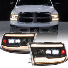 Ronnin - Fits 2009-2018 Ram 1500 2500 3500 Upgraded Amber Running Lights Full LED Triple Projector Headlights Switchback Sequential Signal + Animated Startup Effect Pair | Black