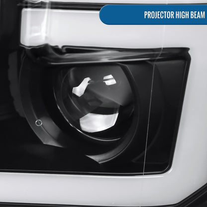 Ronnin - Fits 2015-2017 Ford F150 Amber DRL Halogen Dual Projector Headlights LED Switchback Sequential Turn Signals With 2 Lighting Patterns Assembly Pair | Black