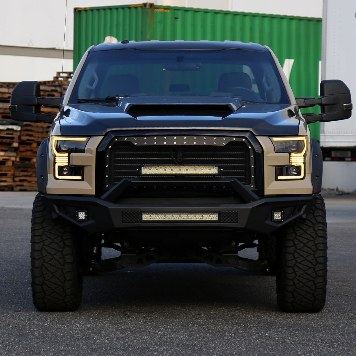 Ronnin - Fits 2015-2017 Ford F150 Amber DRL Halogen Dual Projector Headlights LED Switchback Sequential Turn Signals With 2 Lighting Patterns Assembly Pair | Black