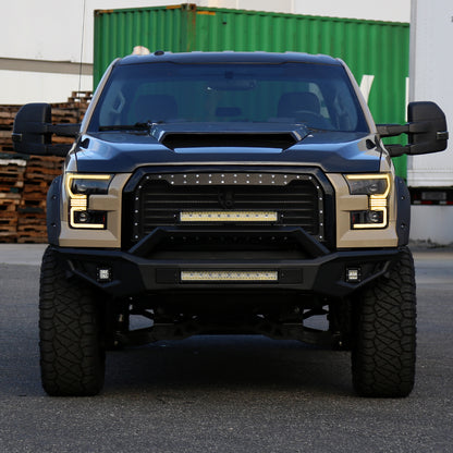 Ronnin - Fits 2015-2017 Ford F150 Amber DRL Halogen Dual Projector Headlights LED Switchback Sequential Turn Signals With 2 Lighting Patterns Assembly Pair | Black