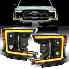 Ronnin - Fits 2018-2020 Ford F150 Amber DRL Halogen Dual Projector Headlights LED Switchback Sequential Turn Signal With 3 Lighting Patterns Assembly Pair | Black