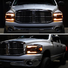 Ronnin - Fits 2006-2009 Dodge Ram 1500 2500 3500 LED Amber DRL Switchback Sequential Turn Signals + Animated Startup Dual Projector Headlights Assembly Pair | Black