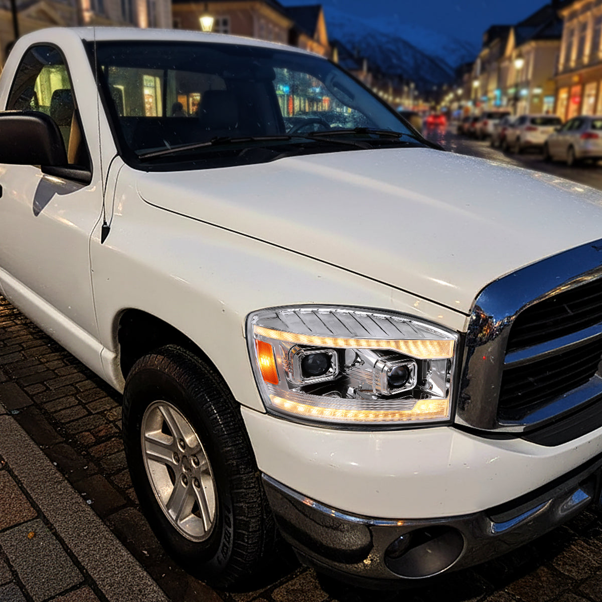 Ronnin - Fits 2006-2009 Dodge Ram 1500 2500 3500 LED Amber DRL Switchback Sequential Turn Signals + Animated Startup Dual Projector Headlights Assembly Pair | Black