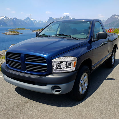 Ronnin - Fits 2006-2009 Dodge Ram 1500 2500 3500 LED Amber DRL Switchback Sequential Turn Signals + Animated Startup Dual Projector Headlights Assembly Pair | Black