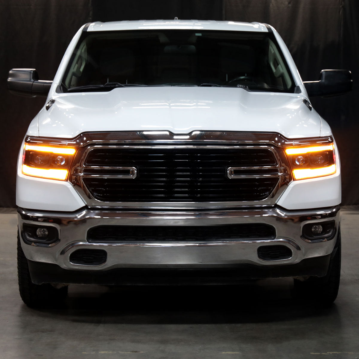 Ronnin - Fits 2019-2024 Ram 1500 Amber DRL Halogen Dual Projector Headlights LED Switchback Sequential Signal + Animated Startup Effect Assembly Pair | Black