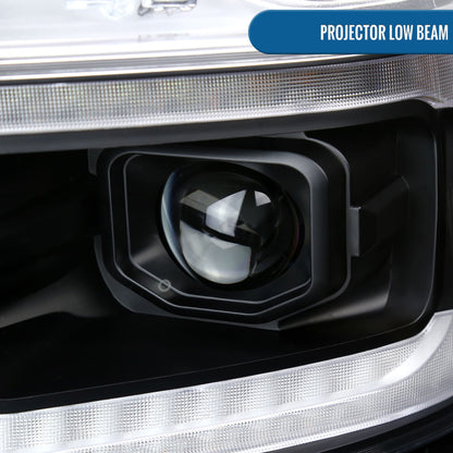 Ronnin - Fits 2019-2024 Ram 1500 Amber DRL Halogen Dual Projector Headlights LED Switchback Sequential Signal + Animated Startup Effect Assembly Pair | Black