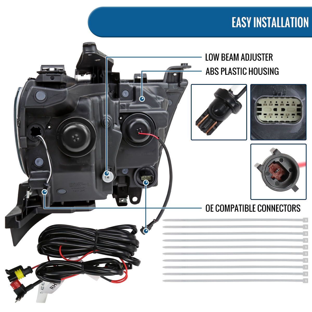 Ronnin - Fits 2019-2024 Ram 1500 Amber DRL Halogen Dual Projector Headlights LED Switchback Sequential Signal + Animated Startup Effect Assembly Pair | Black