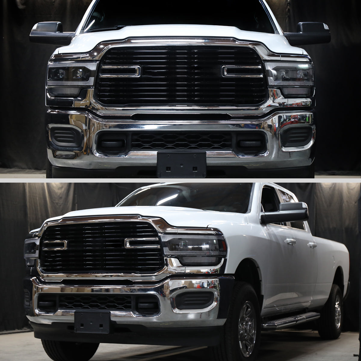 Ronnin - Fits 2019-2024 Ram 2500 3500 Amber DRL Halogen Dual Projector Headlights LED Switchback Sequential Signal + Animated Startup Assembly Pair | Black