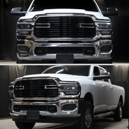 Ronnin - Fits 2019-2024 Ram 2500 3500 Amber DRL Halogen Dual Projector Headlights LED Switchback Sequential Signal + Animated Startup Assembly Pair | Black