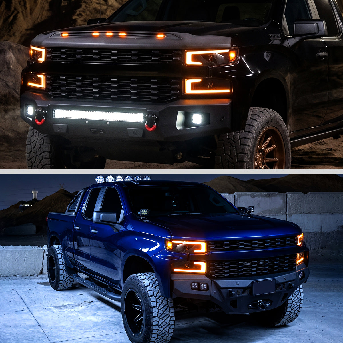 2019-2022 Chevy Silverado 1500 LTD Dual Projector Headlight Amber DRL LED Switchback Sequential Signals Animated Startup Pair | Black