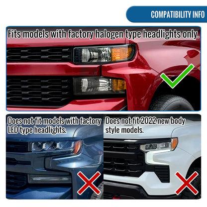 2019-2022 Chevy Silverado 1500 LTD Dual Projector Headlight Amber DRL LED Switchback Sequential Signals Animated Startup Pair | Black